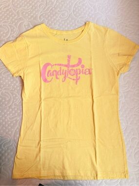 Girls' Short Sleeve Tee in Yellow with Pink Logo